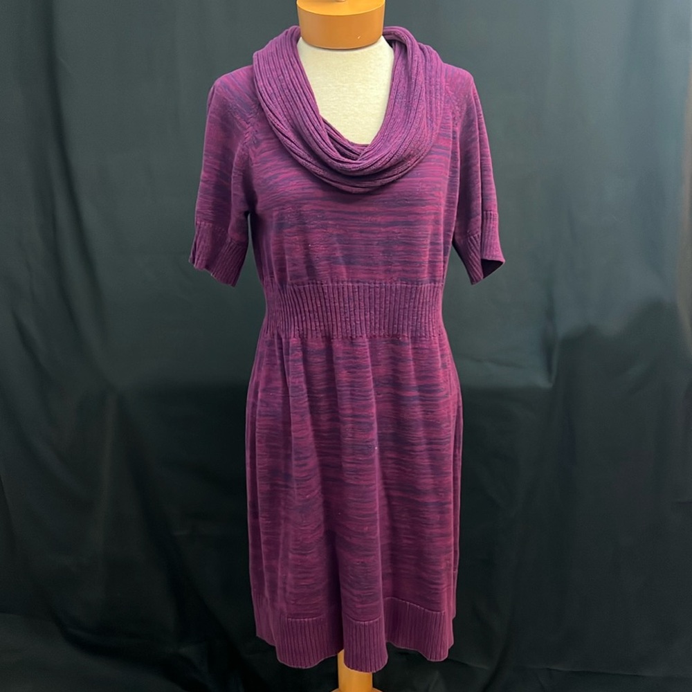 EUC - Apt. 9 Cowl Neck Sweater Short Sleeve Dress Size L Purple